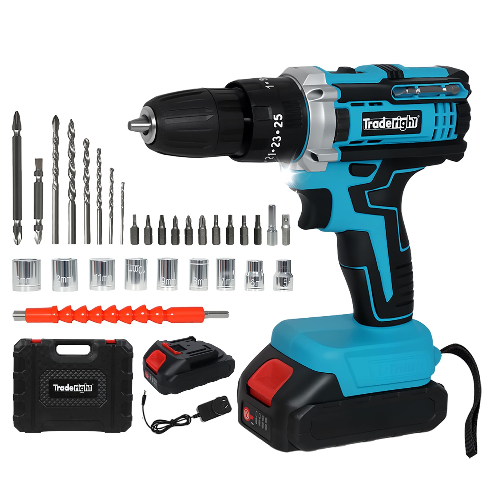 Cordless Drill Set 21V, Cordless Hammer Drill with 2 Batteries 2000mAh, 25+3 Torque, 42N.m Max Electric Drill, 2 Speed, LED Light,30PCS Drill Bits for Home and Garden DIY Project