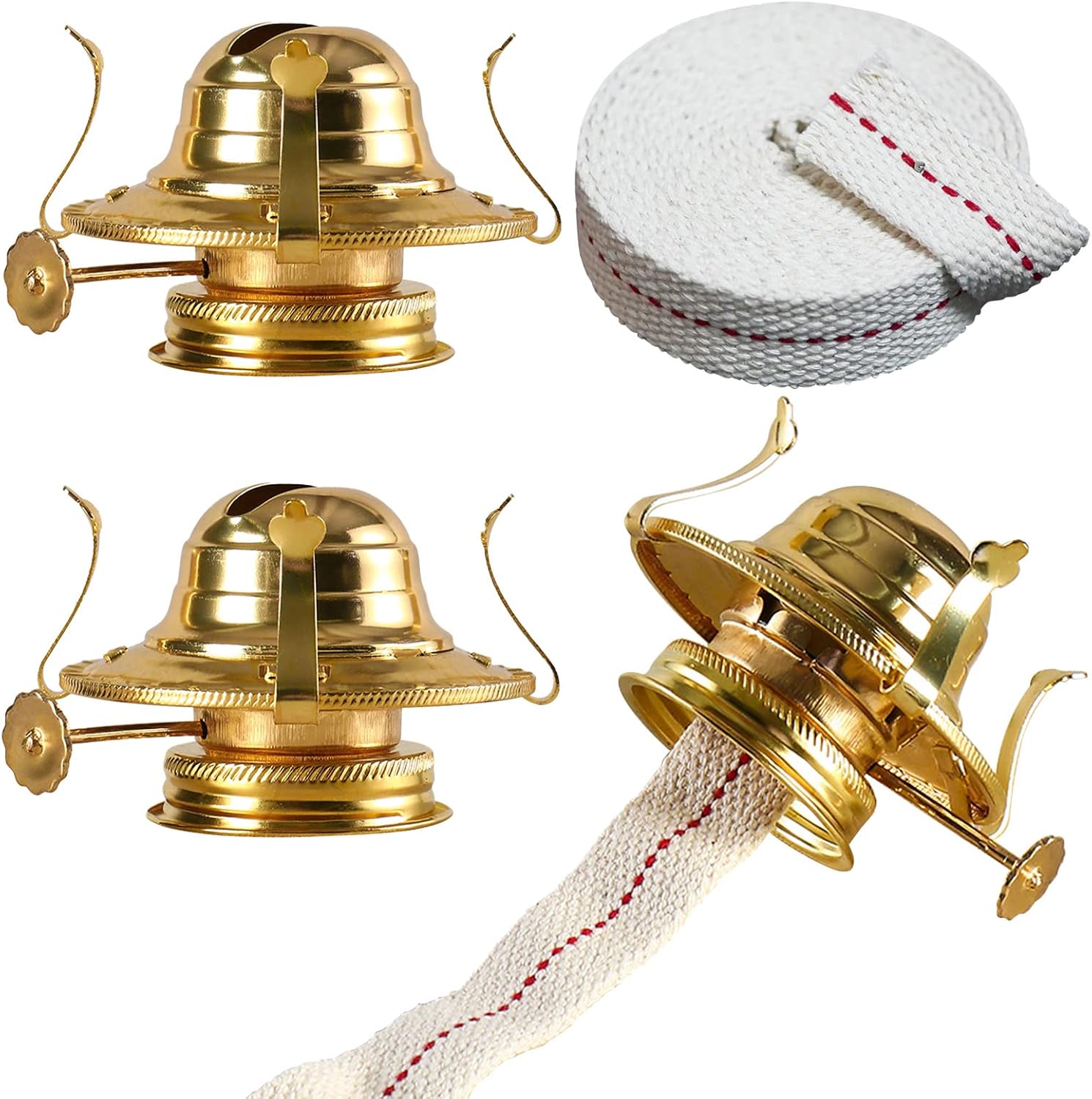 Oil Lamps & Accessories - GXFCCYXT Oil Lamp Burner 3 Set, with Reduction Collar and Cotton Lamp Wick & 79 inch Oil Lamp Wick, Oil Lamp Replacement Parts, for Kerosene Lamp or Vintage Oil Lamps -Brass
