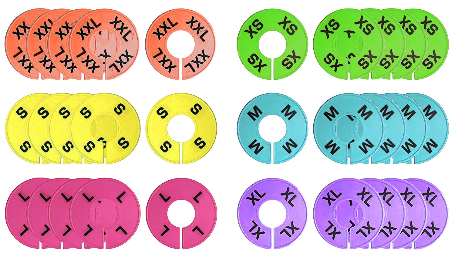 Size Dividers Hangers Markers [XS-XXL 36 Piece 6 colors] Clothing Round Hangers - Closet Rack Size Dividers