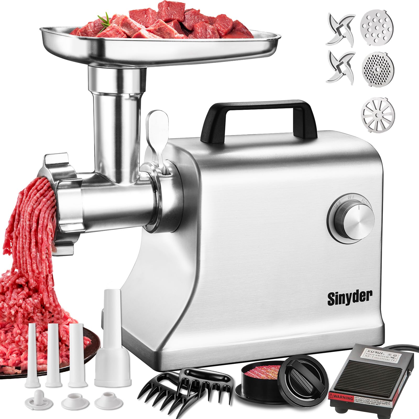 Photo 1 of ***It's used; it's unknown if it's missing parts and if it works 100%.****Electric Meat Grinder,3500 Max #10 Sausage Stuffer Maker With 2 Blades, 3 Stainless Steel Grinding Plates, Foot Pedal,Claws Burger Maker Press,3 Sausage Tube & Kubbe Kit,Die-Cast Al