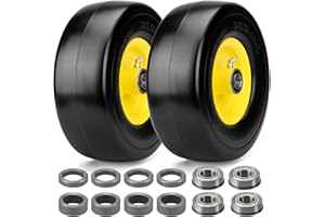 2Pcs 9x3.50-4 "Flat Free Tire, Lawn Mower Tire, with 3.5" Centered Hub, 3/4”& 5/8” Bearings, 2/5"& 1/5" Metal Spacers, 3.5"-4