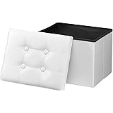 Bsketa Folding Storage Ottoman, Foot Stool with Thicker Foam Padded Seat Small Leather Storage Ottoman Bench Foot Rest for Living Room Foldable Coffee Table 17x13x13in,White