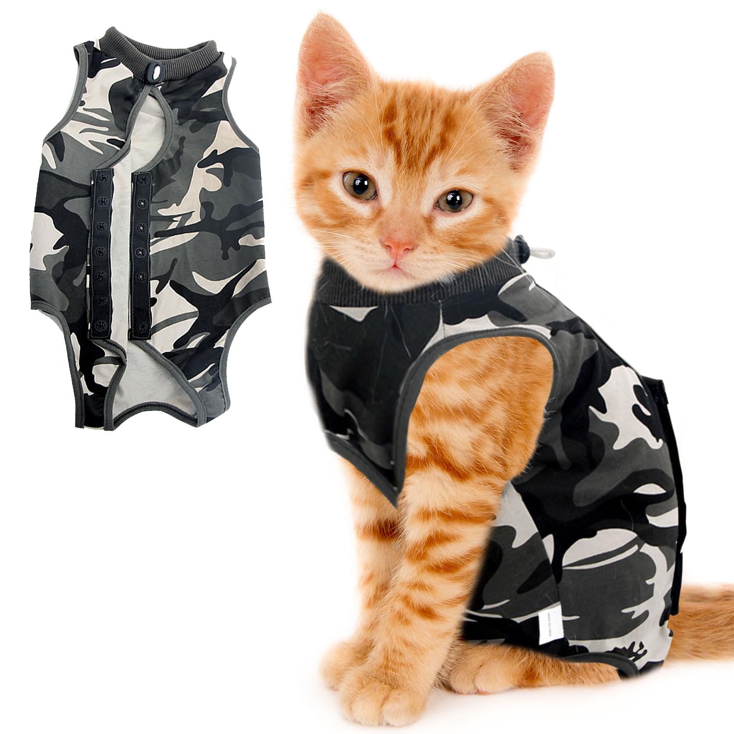 Voarge Recovery Suit Cat, Cat Bodysuit After Surgery, Anti-Leaking, Prevent Licking After Surgery, Weaning and Keeping Warm Recovery Cloth Suit for Cats Dogs (L, Camouflage) — image 1