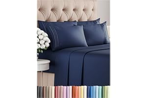 CGK UNLIMITED King 6 Piece Sheet Set - Breathable & Cooling Sheets - Hotel Luxury Bed Sheets - 1 Flat Sheet, 1 Fitted Sheet & 4 Pillowcases - Deep Pocket - Easy Fit, Soft & Wrinkle Free - King Navy Blue Sheets