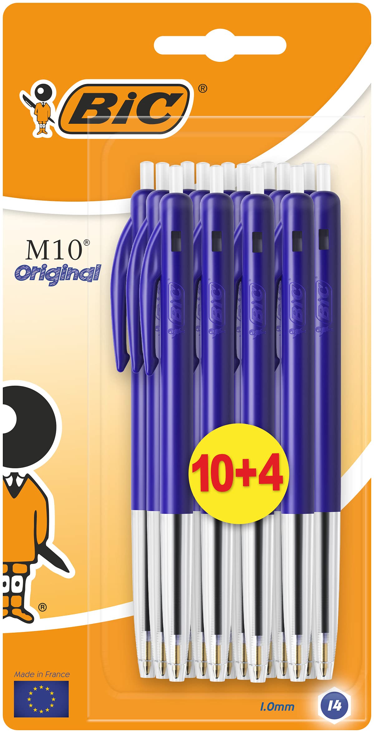 BIC M10 Medium Clic Ball Pen - Blue (Value Pack of 10, Plus 4 Free)