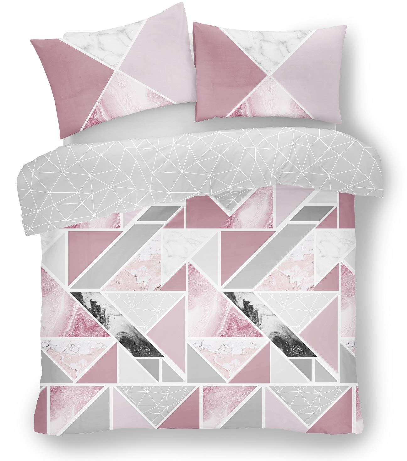 Printed Duvet Cover Sets, Reversible Bedding Bed Set, Polycotton Quilt Covers, Mila Pink, Double — image 1