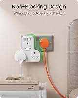 LENCENT 3 Way Plug Extension Socket with 3 USB Ports 13A 3250W UK view 3
