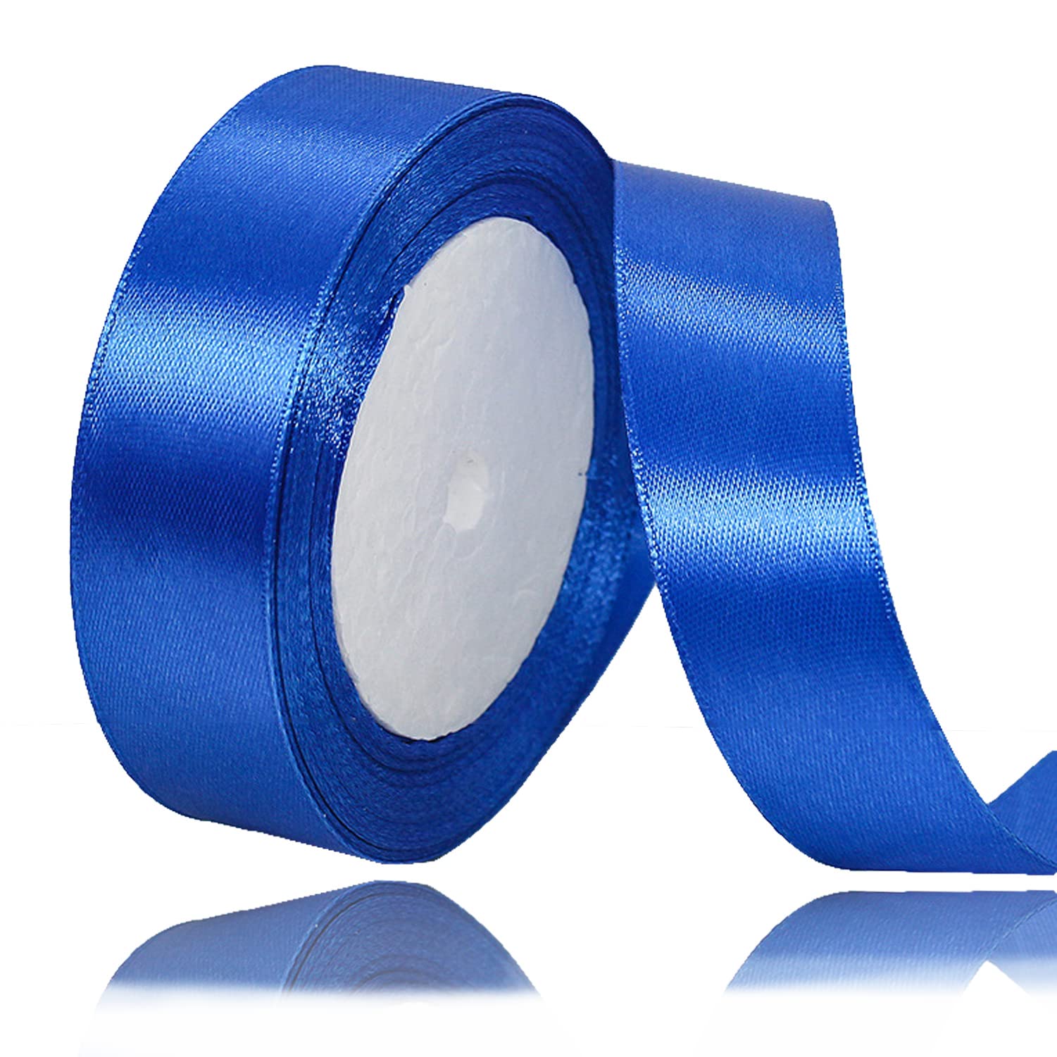 Blue Satin Ribbon, 25mm x 23 Meters Royal Blue Fabric Gift Ribbon for Crafting, Gift Wrapping, Balloons, Floral Bouquet, Bows Making, Wedding Party, Cake Decoration and DIY Sewing Projects