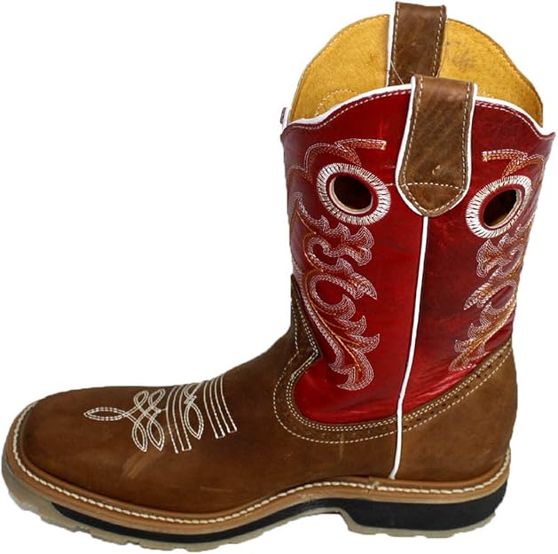 Men Cowboy Boots Genuine Cowhide Leather Plain Square Toe