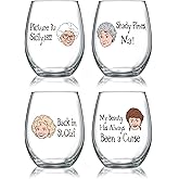 DDDDXO Golden Girls Wine Glasses Gifts, TV Show Merchandise Fans Keepsake, Birthday/Housewarming Presents for Friends/Women, Stemless, Set of 4, 15 oz