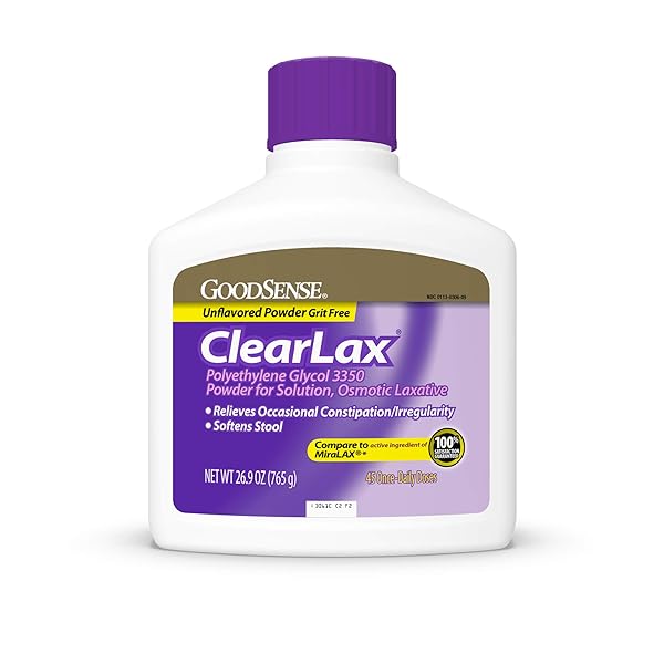 GOODSENSE POLYETHYLENE GLYCOL 3350 POWDER FOR SOLUTION, OSMOTIC LAXATIVE, SOFTENS STOOL, RELIEVES OCCASIONAL CONSTIPATION, 26.9 OUNCE