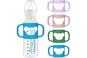 Ami.Todfo 4 Pack Silicone Baby Bottle Handles for Dr Brown Narrow & Wide Baby Bottles Hoder Easy Grip Self Feeding Universal Bottle Handle, 100% Silicone-BPA-Free Material, Blue, Pink, Green, Purple