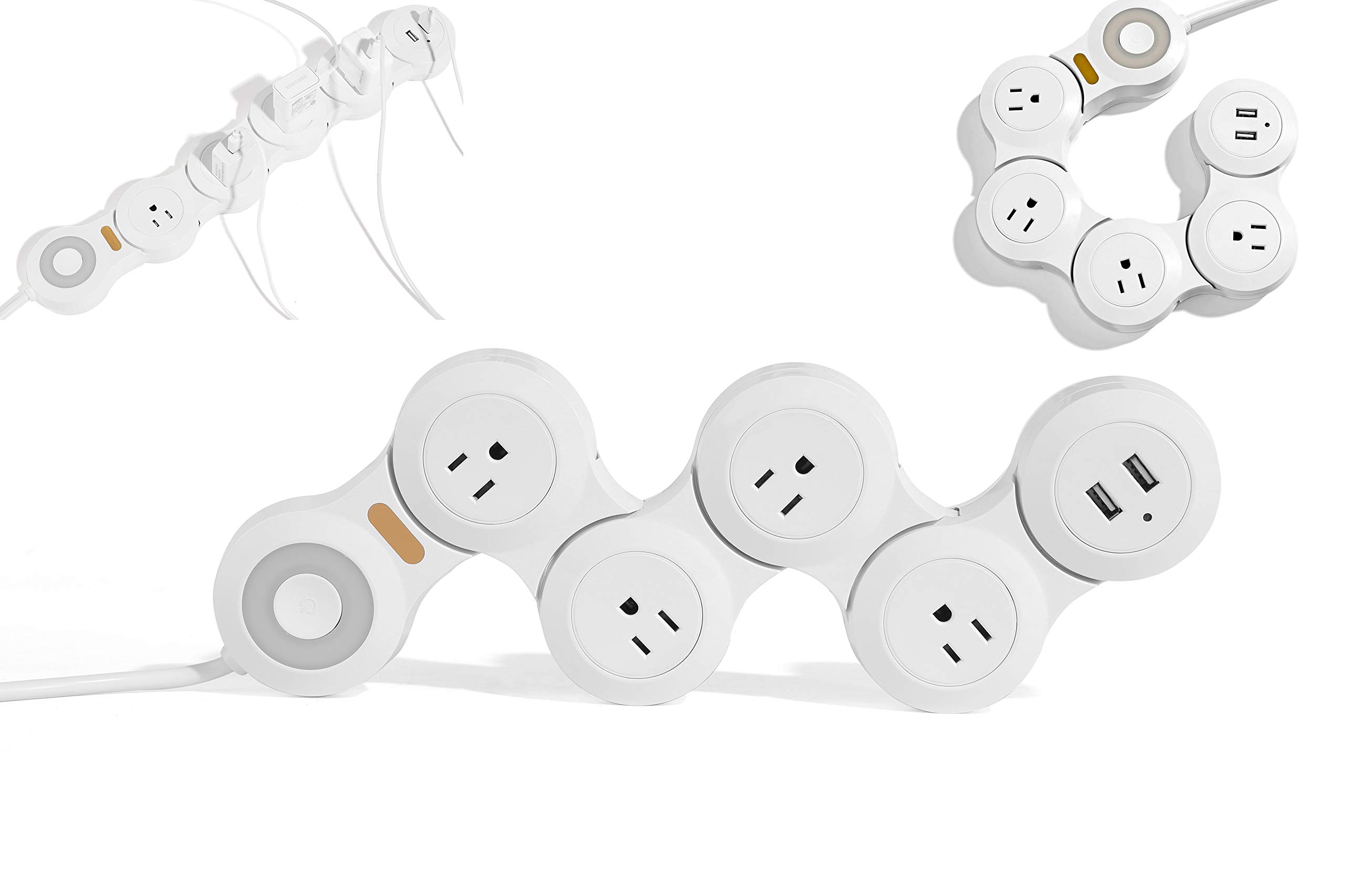 Photo 1 of Flexible Surge Protector Power Strip, 6 Feet Long Cord 4 Outlets 2 USB ?10V/13amp Flat Plug? with Overload Protection Extension Cord,Suitable for Home Office Travel,White