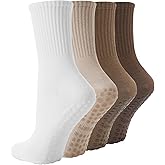 TOAMOUR 4 Pairs Pilates Socks with Grips for Women, Non Slip Yoga Athletic Ballet Barre Dance Workout Crew Socks