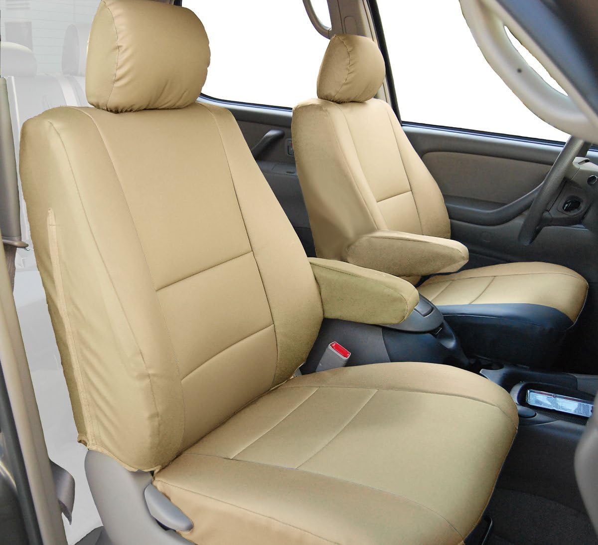 Iggee Artificial Leather Custom Made Original fit 2 Front Seat Covers & 2 Armrest Covers (Beige) Designed for 2000-2003 Toyota Tundra