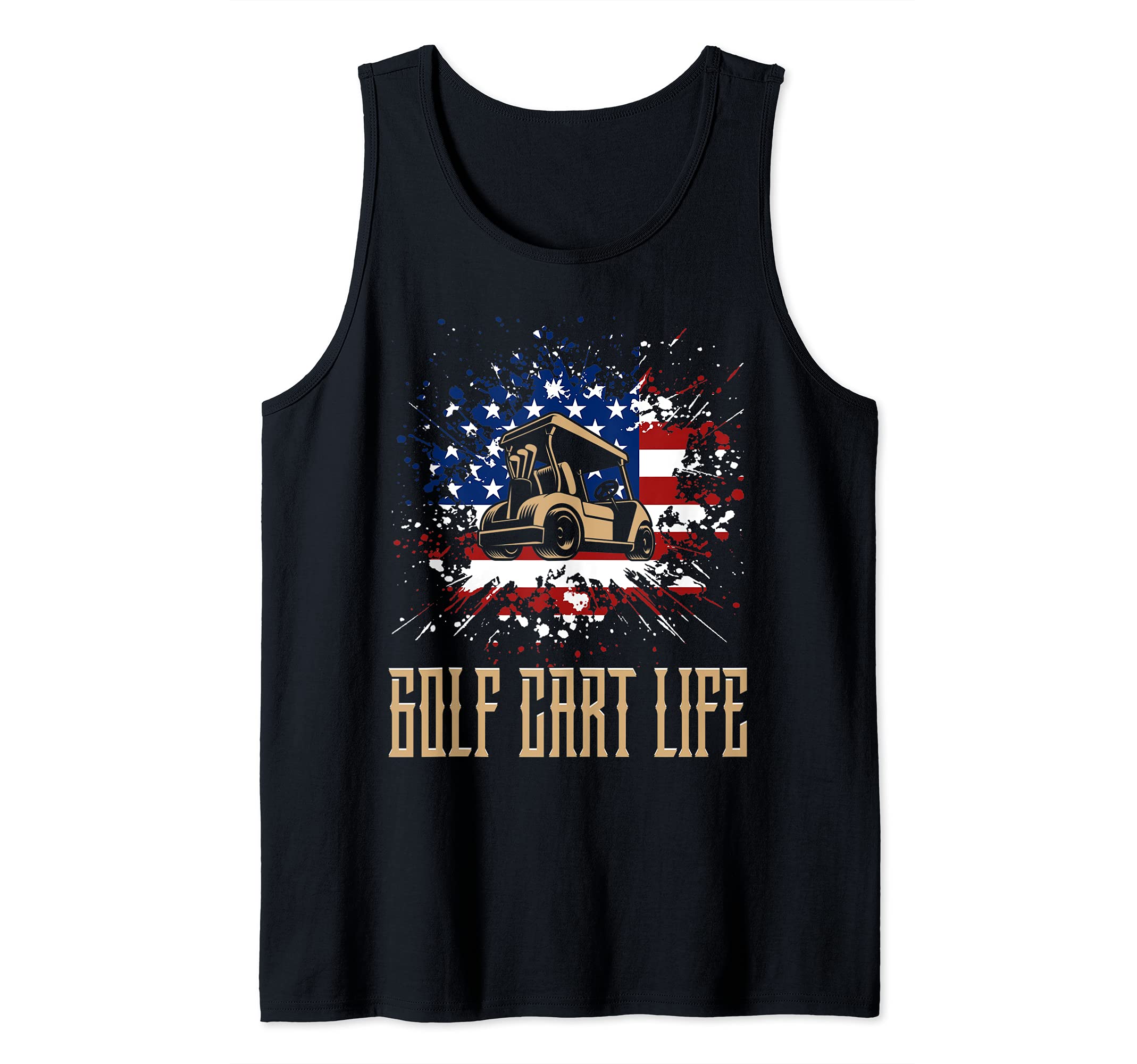Golf Cart Life American Flag Ball Swing Golfing Course Golf Tank Top