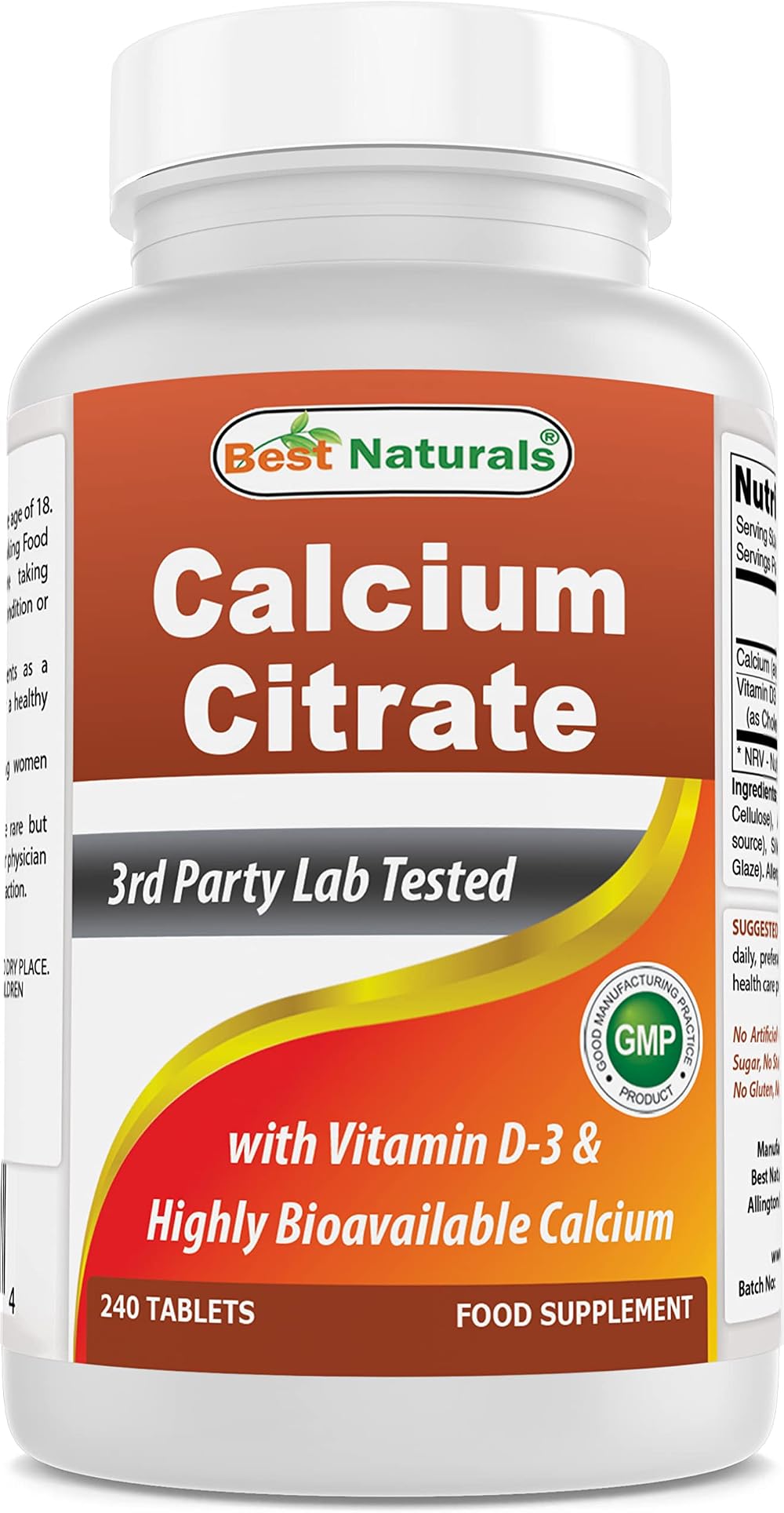 Best Naturals Calcium Citrate with Vitamin D-3 240 Tablets 240 Count