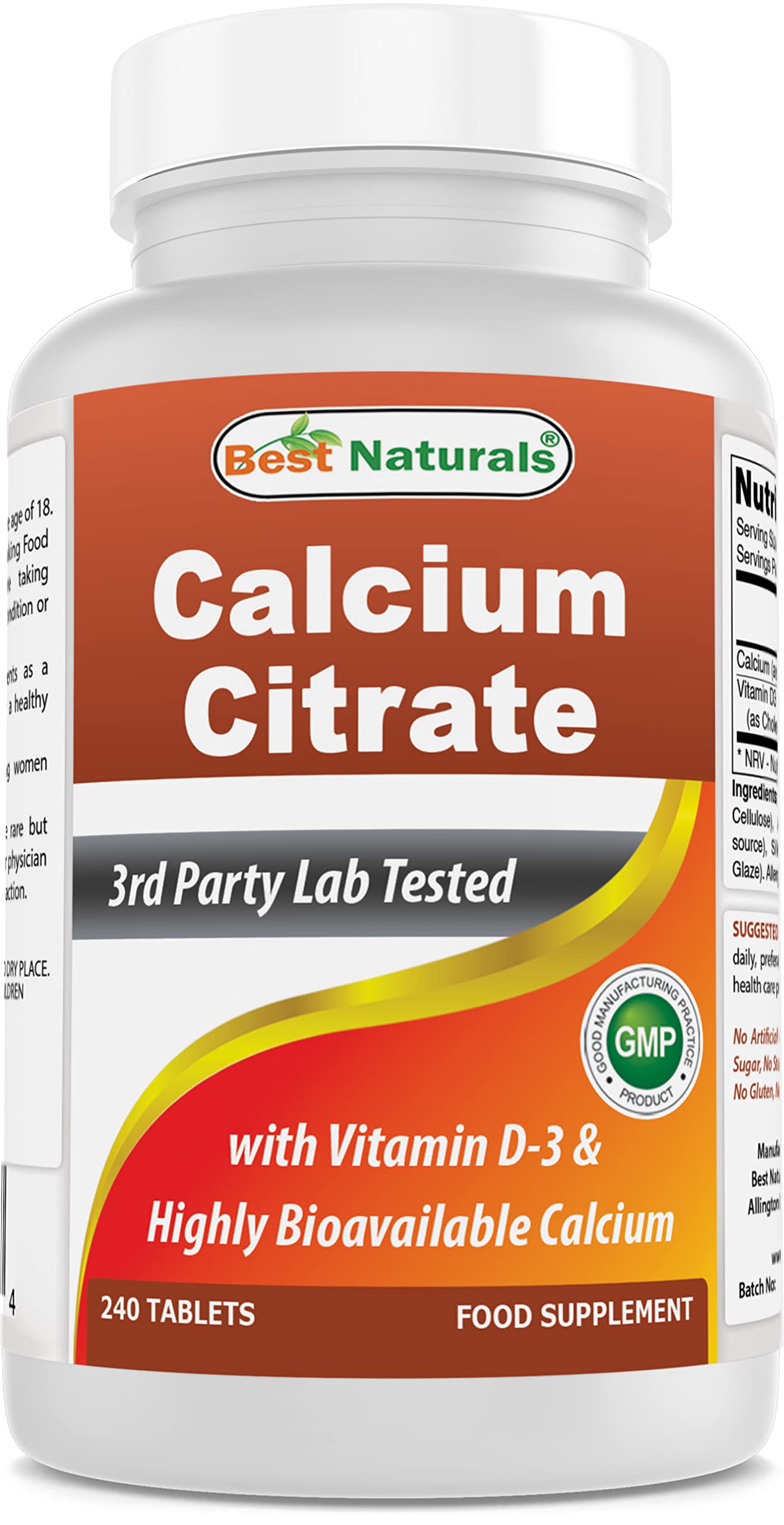 Best Naturals Calcium Citrate with Vitamin D-3 240 Tablets (240 Count (Pack of 1))
