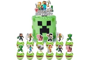 HONFHENA 25 Pcs Pixel Styled Gamer Cake Decorations, Happy Birthday Cake Topper, Party Supplies for Boys & Girls