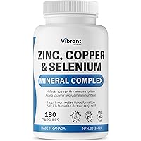 BONUS SIZE Zinc Copper Selenium, 180 Capsules - 3 In 1 Mineral Complex, Zinc Copper Supplement, Supports Immune System, Zinc 