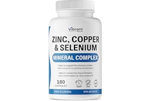 BONUS SIZE Zinc Copper Selenium, 180 Capsules - 3 In 1 Mineral Complex, Zinc Copper Supplement, Supports Immune System, Zinc 