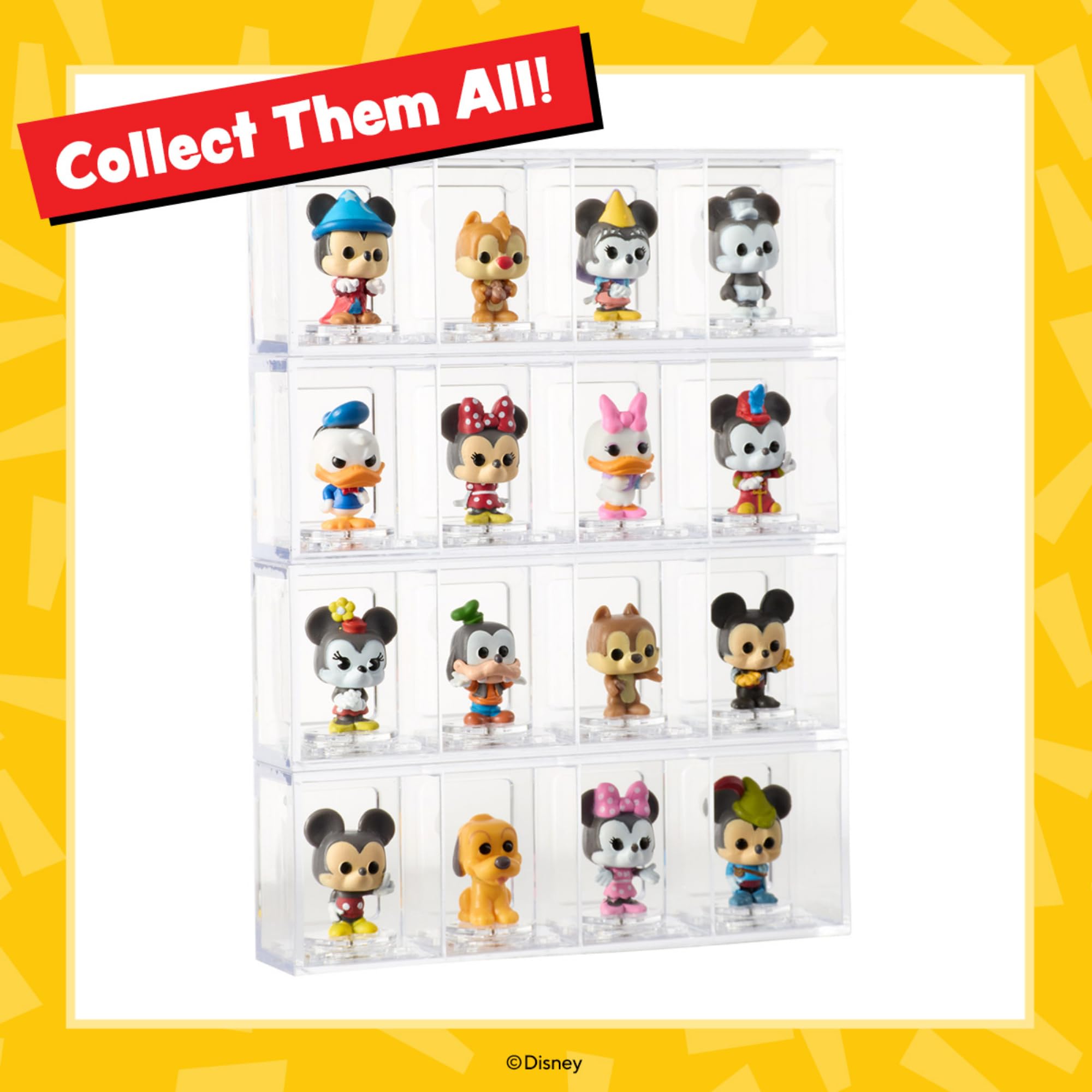 Funko Bitty POP! Disney - Mickey, 4-Pack - Mickey Mouse, Minnie Mouse (Pink Dress), Pluto and A Surprise Mystery Mini Figure - 0.9 Inch (2.2 Cm) Collectable - Stackable Display Shelf Included