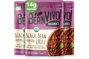 BeanVIVO (Pack of 3) Organics 14g Plant based Protein Black Beans Chipotle Chili - Good Source of Fiber - Nutritious & Microwave Meals - Gluten-Free Plant Food - 10 oz