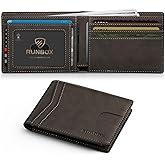 RUNBOX Wallet for Men Slim Leather Bifold RFID Blocking Minimalist Front Pocket Design with Gift Box
