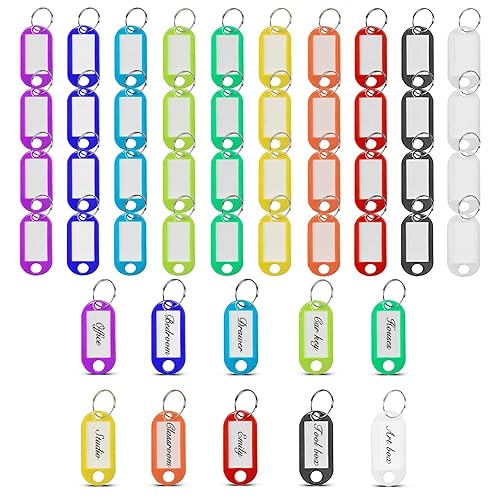 Simetufy Plastic Key Tags 200 Pcs, Bulk Key Labels with Ring and