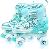 Roller Skates for Kids, Adjustable Quad Skates for Youth Teen Ages 5-8 8-12 12-14 with Light Up Wheels, Children Beginners Rollerskates for Indoor Outdoor Spots