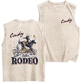 Bobeutou Mens Western Tank Top Vintage Rodeo Cowboy Sleeveless Shirt Country Concert Summer Acid Wash Tank Tops