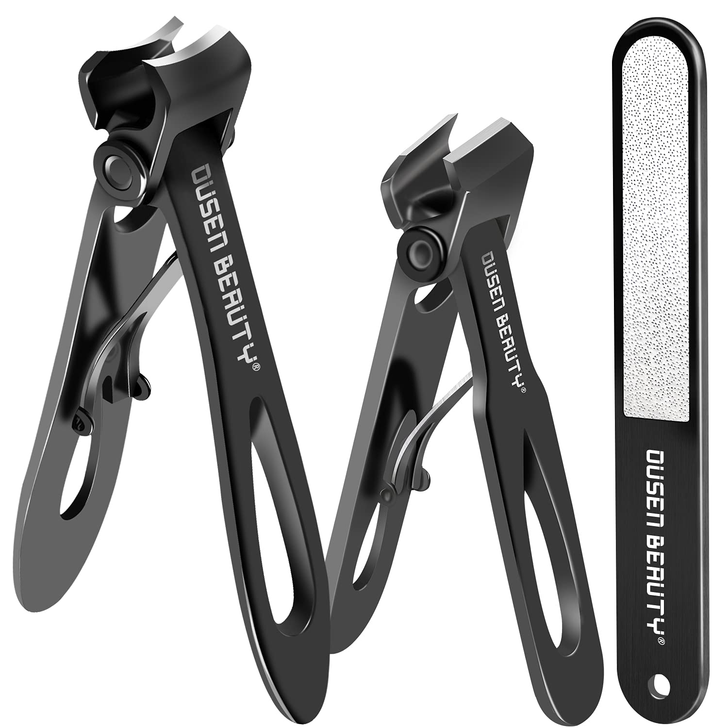 Nail Clippers for Thick Nails, Wide Jaw Opening Nail Clippers with Curved and Slant Straight Blade Edge, Heavy Duty Thick Toenail Clippers Fingernail Cutters Set with File for Seniors Adult Men Women