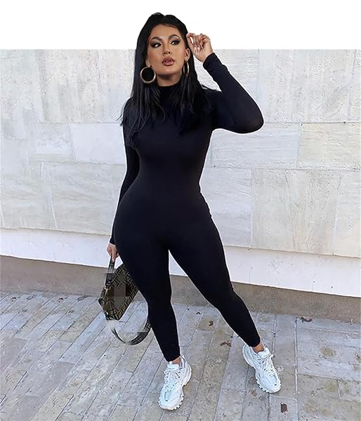 CTU ONE PIECE JUMPSUITS FOR WOMEN SEXY BODYCON HIGH WAIST LONG SLEEVE ROMPER PARTY CLUBWEAR S
