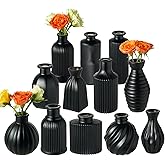 Black Vase, Bud Vases Set of 12, Small Glass Vase for Decor Centerpieces, Matte Ribbed Modern Vintage Flower Vases for Wedding Party Table Decoration Home Decor in Bulk