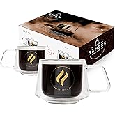 GLORAMA Double Walled Glass Coffee Mugs - 10oz Coffee Mugs for Tea, Espresso, & Cappuccino - Freezer & Microwave Safe Coffee Mugs Set of 2