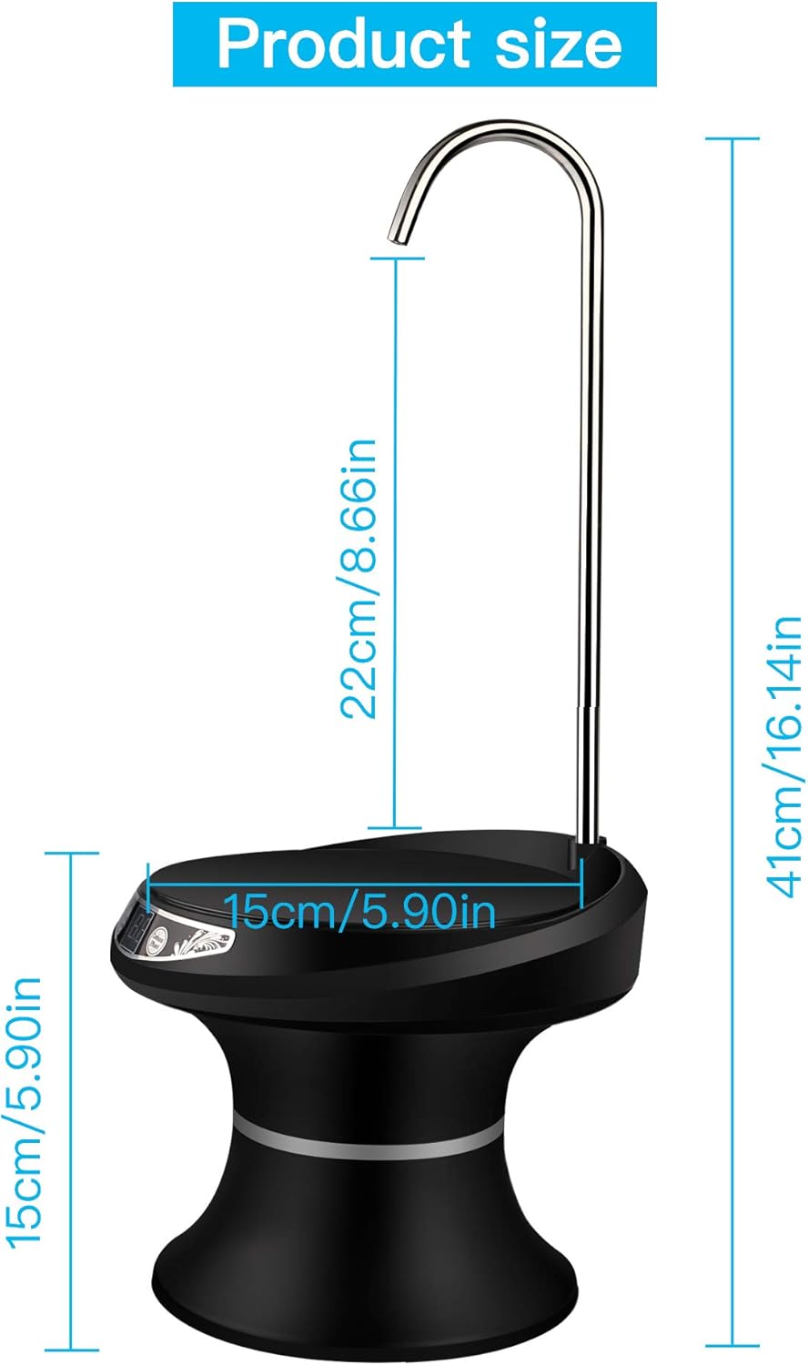 Drinking Water Dispenser Pump, Maypott Automatic Electric Water Pump for 5 Gallon Bottle, USB Rechargeable BPA-Free Water Bottle Dispenser Portable for Home Kitchen, Office, Camping（Black） - - 