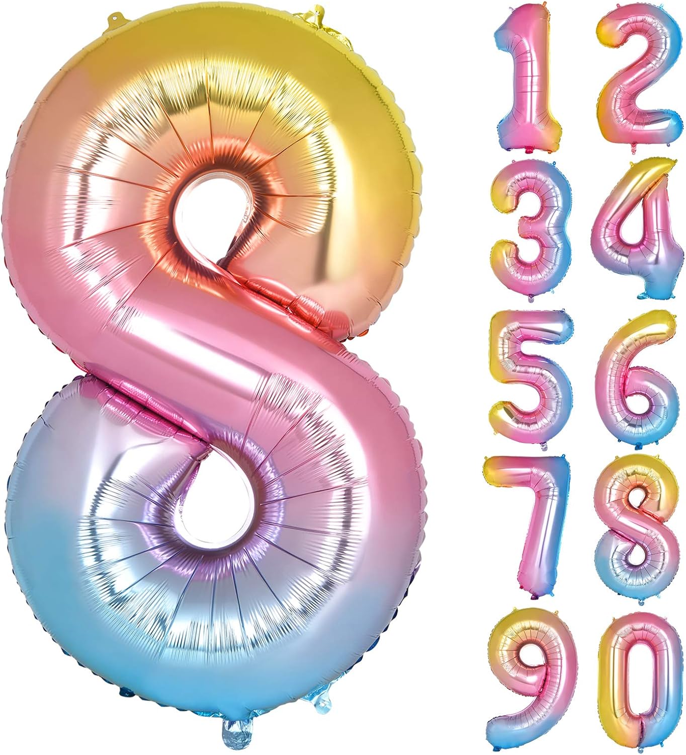 40 inch Rainbow Gradient Colorful Number 8 Balloons Foil Helium Balloons for Party Wedding Bachelorette Birthday Bridal Graduation Celebration Decorations Large Digital Balloons ( Rainbow Number 8 ): Toys & Games