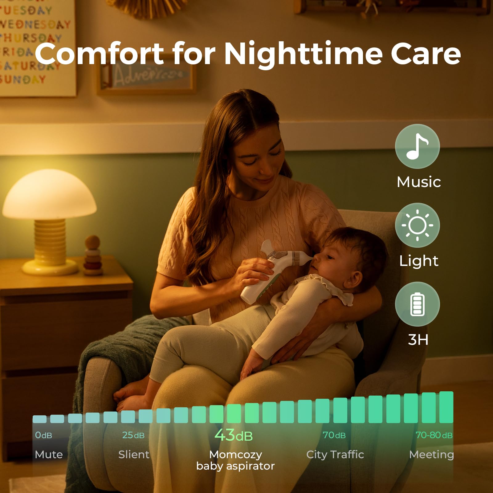 Momcozy BreezyClear™ 2-in-1 Electric Nasal Aspirator for Baby with Spray, 65kPa Hospital-Grade Suction, 4 Adjustable Levels, Quiet & Portable Nose Cleaner with Soothing Light & Music