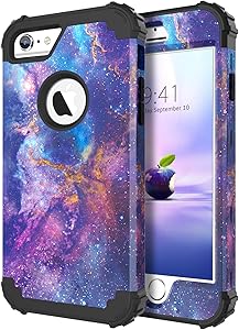 DUEDUE iPhone 6S Case,iPhone 6 Case,Nebula Stars Galaxy Design,Heavy Duty Rugged Shockproof Drop Protection 3 in 1 Hybrid Hard PC Cover Silicone Bumper Full Body Protective Case for iPhone 6S/6,Purple
