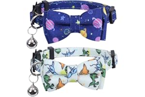Lamphyface 2 Pack/Set Cat Collar Breakaway with Cute Bow Tie and Bell for Kitty Adjustable Safety