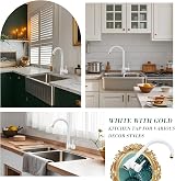 Hapilife White Kitchen Taps Mixer Single Lever Monoblock 360° Spout Gold view 5