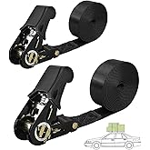 Endless Ratchet Tie Down Straps Heavy Duty Cargo Tie Downs, Durable Nylon Black Strap Down Ratcheting Securing Straps, Track Spring Fittings, Tie-Down Motorcycles, Trailer Loads, Kayak (20ft - 2pack)