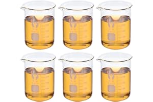 PATIKIL 250ml Low Form Glass Beaker, 6 Pack 3.3 Borosilicate Glass Graduated Printed Scale Measuring Cups with Spout for Kitc