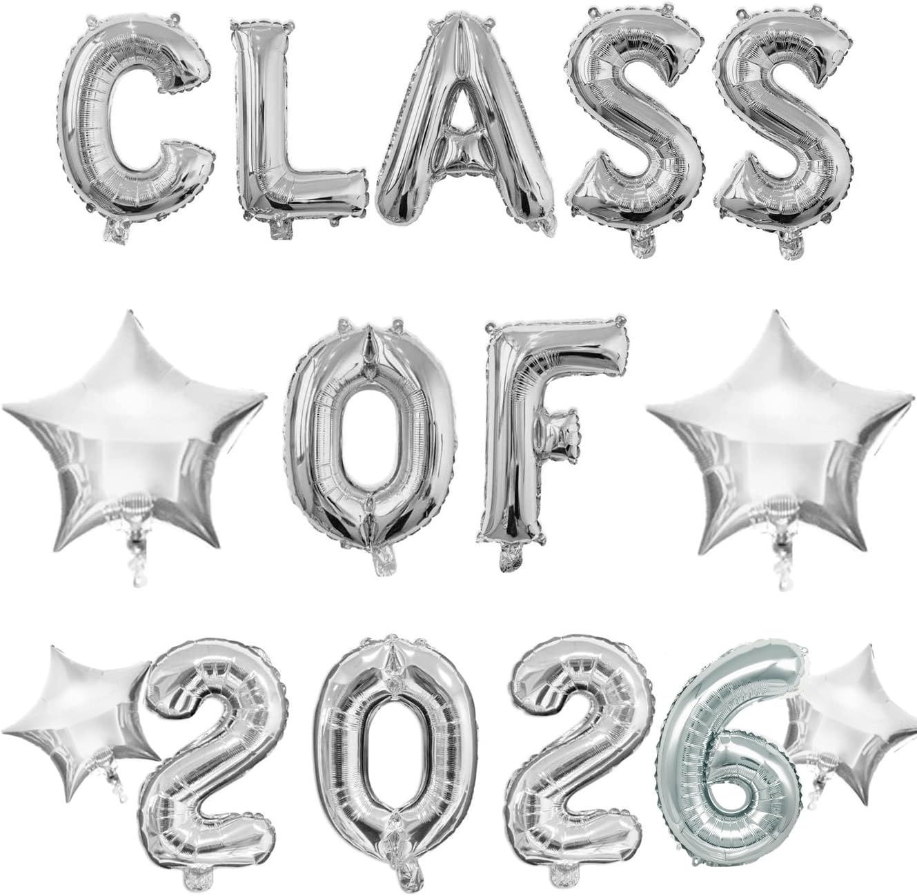 Class of 2026 Balloons with Silver Star, Hanging Foil Silver Balloons Letter for High School College Grad Graduation Party Decorations Silver