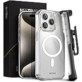 MOTIVE Strong Magnetic Clear for iPhone 15 Pro Max Case with Belt Clip, (Designed for Magsafe) Military Drop Protection, Slim Phone Case with Clip for iPhone 15 Pro Max 6.7 inch |Clear
