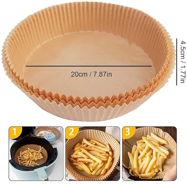 AIR FRYER PAPER LINERS, 100PCS NON-STICK DISPOSABLE PARCHMENT SHEETS FOR BAKING, FOOD GRADE LINER FOR BAKING ROASTING MICROWAVE (7.9INCH-ROUND)