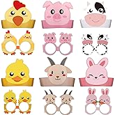 48 Pieces Farm Animal Paper Eyeglasses Farm Animal Birthday Paper Crown Headbands Farm Kids Birthday Party Hats Cow Chicken Barnyard Party Favors for Kids Toddlers Baby Holiday Games Party Supplies