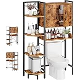Roxibelt K2 Heavy Duty 7-Tier Over The Toilet Storage Cabinet(With Magnetic Doors & Adjustable Feet)Freestanding Above Toilet Shelf,Space Saver Bathroom Organizer 9.3"D x 31.5"W x 67.2"H,Rustic Brown