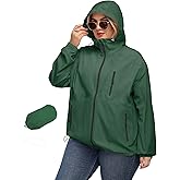 Avoogue Plus Size Womens Rain Jacket with Hood Waterproof Raincoats Lightweight Packable Outdoor Trench Coat XL-5XL