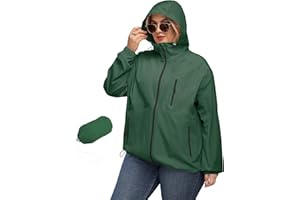 Avoogue Plus Size Womens Rain Jacket with Hood Waterproof Raincoats Lightweight Packable Outdoor Trench Coat XL-5XL